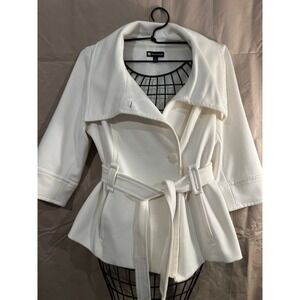 Valerie Bertinelli White Belted Shawl Collar Jacket Coat Women's Size M